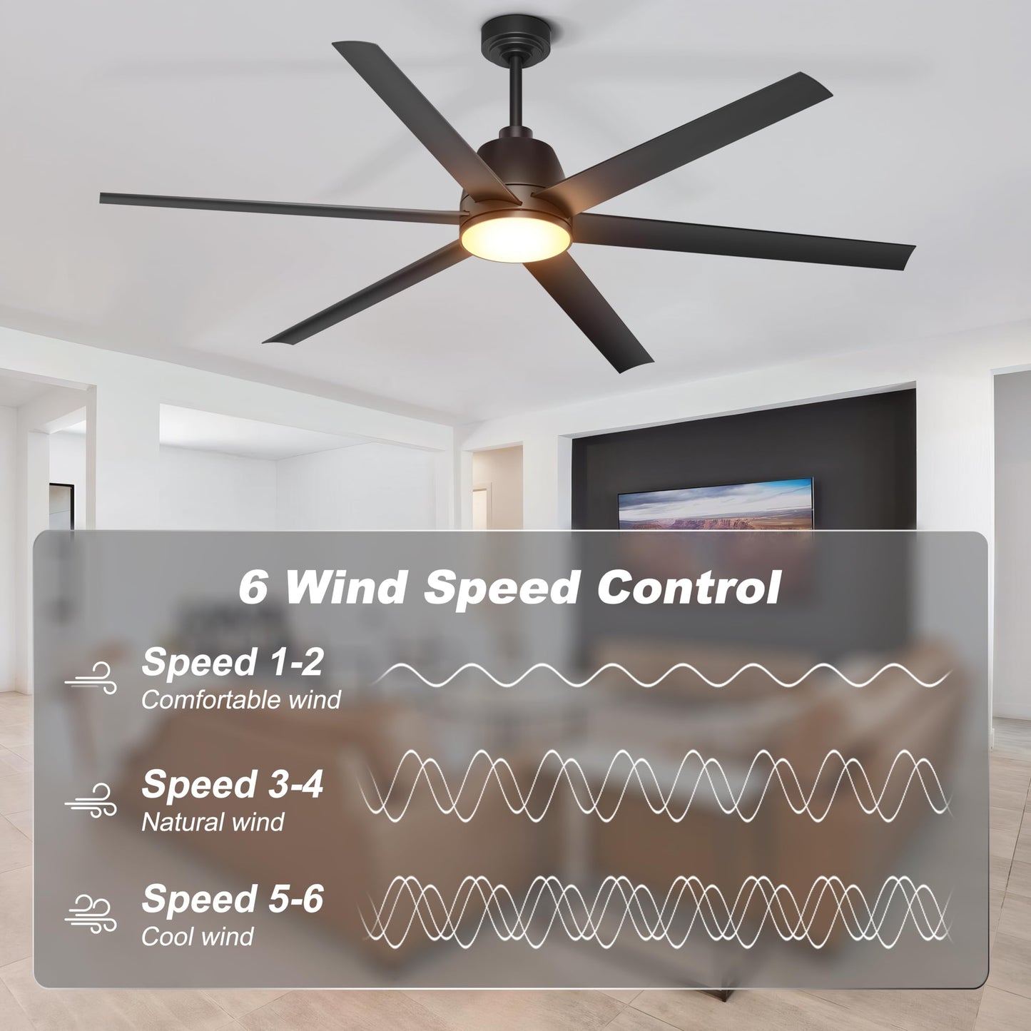 Phylluz 65 Inch Ceiling Fan With Lights - Black Ceiling Fan With Remote & App Control, 3Cct, Dimmable, Quiet Reversible Dc Motor