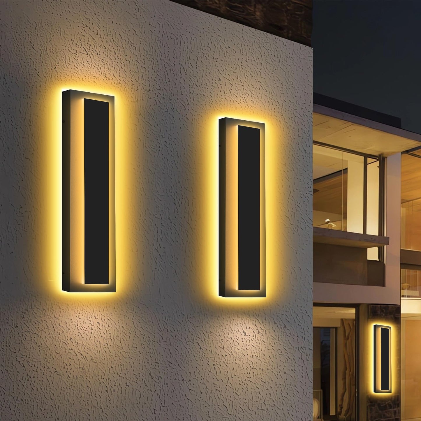Picico 2Pcs 24In Modern Led Outdoor Wall Lights  Dimmable Black Exterior Wall Sconce Lighting Fixtures  Rectangular Mini Outdoor Garage Lights  360 Beam Angle Vertical Outdoor Lights For House Porch