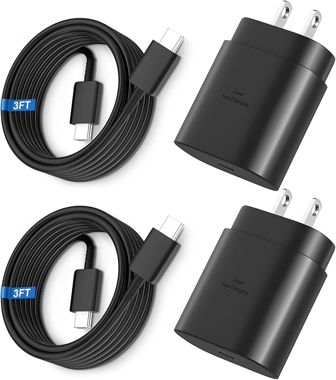 Super Fast Charger Type C, 25W USB C Wall Charger Fast Charging for Samsung Galaxy S25 Ultra/S25/S25+/S24+/S24 Ultra/S24/S24+/S23 Ultra/S22 Ultra/S21 Ultra with 3FT Long Type C Charger Cable 2Pack