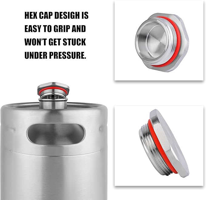 64OZ Mini Keg Growler, Pressurized Home Dispenser System with Self-Closing Design Faucet Keeps Carbonation and Fresh for Homebrew, Craft and Draft Beer