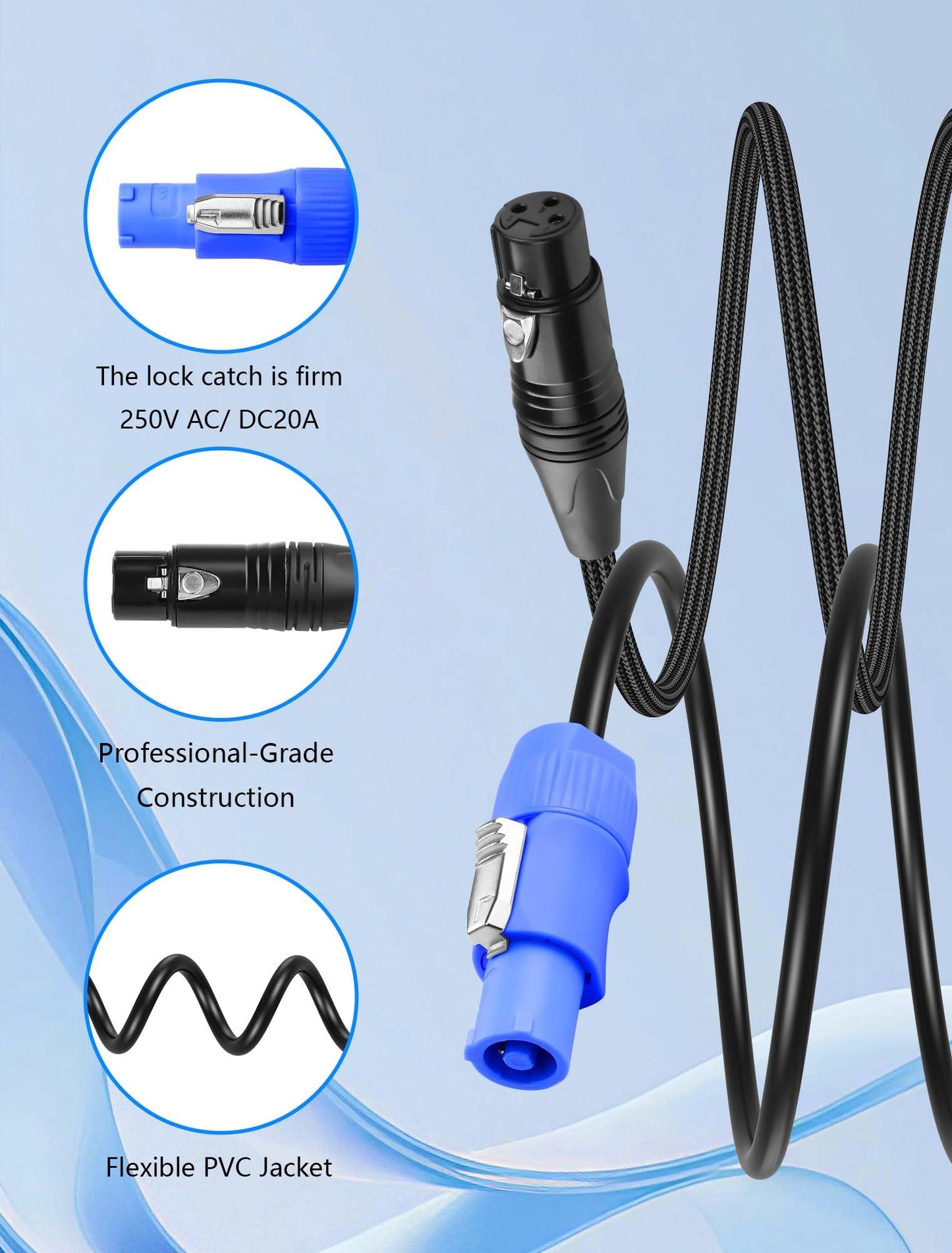 Cerrxian 9.8 Ft Powercon And Dmx Extension Cable, 13Awg Ac Power Dmx 3Pin Xlr Signal Combo Cables For Stage Lighting, Concerts,