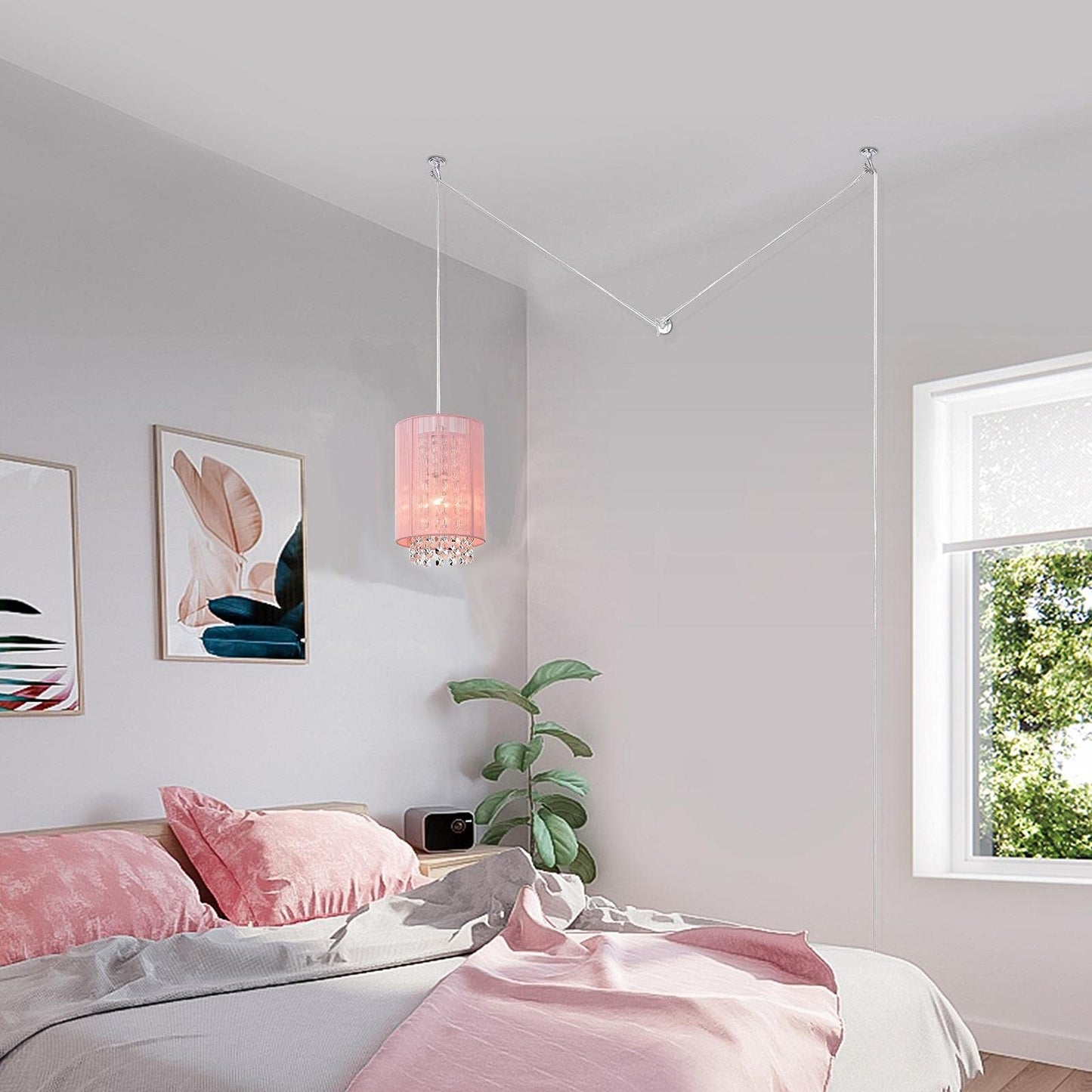 Lalula Pink Hanging Lamp Chandelier - 5.9 Plug-In Light Fixture For Girls Room, Nursery, Vanity, Bathroom, Closet