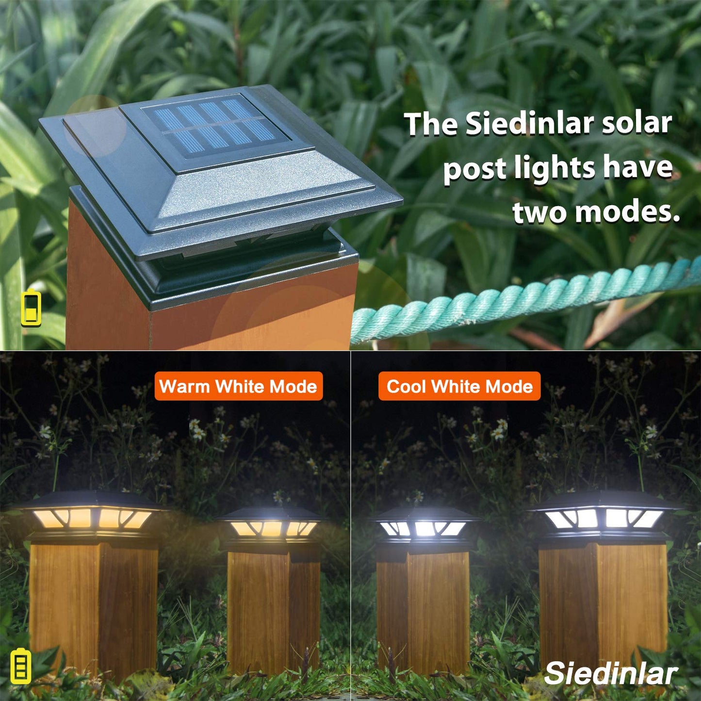 SIEDiNLAR Solar Post Lights Outdoor LED Deck Fence Cap Light 2 Pack Black Warm White/Cool White