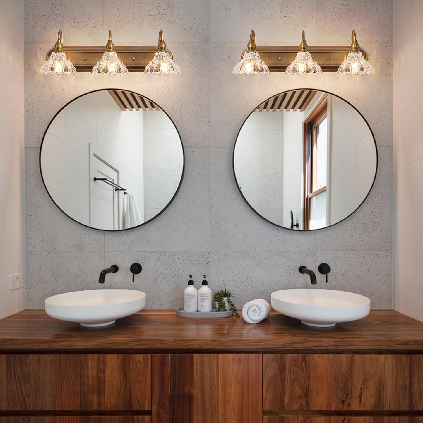 Tlolgt Vintage 3-Light Bathroom Vanity Lighting Fixtures Modern Wall Sconces Brass Glass Retro Vanity Light For Bedroom  Bathroom  Doorway  Farmhouse  Hallway