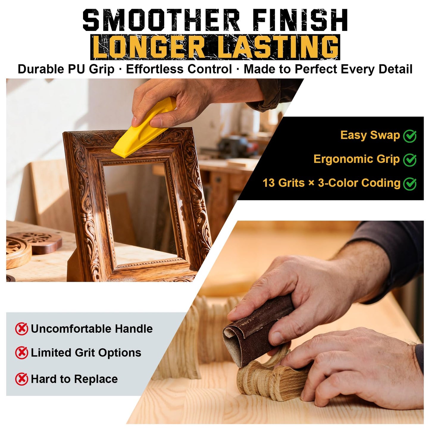 Christmas & Birthday Gift for DIY Lovers – XIWEYLA 72PCS Sandpaper Set with Ergonomic Hand Sander, Micro & Detail Sander, 13 Grit Levels 80–3000, Color-Coded Sandpaper for Wood, Crafts & Furniture