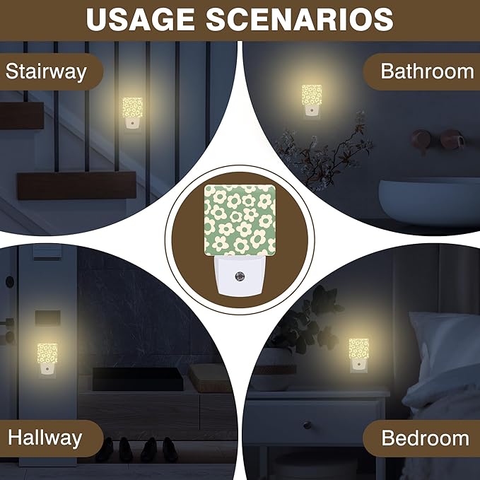 Night Light Green Groovy Flower Night Lights Plug into Wall Smart Dusk to Dawn Sensor 0.5W Energy Efficient Led Lamp for Men Women Bedroom Bathroom Hallway Stairway Decor