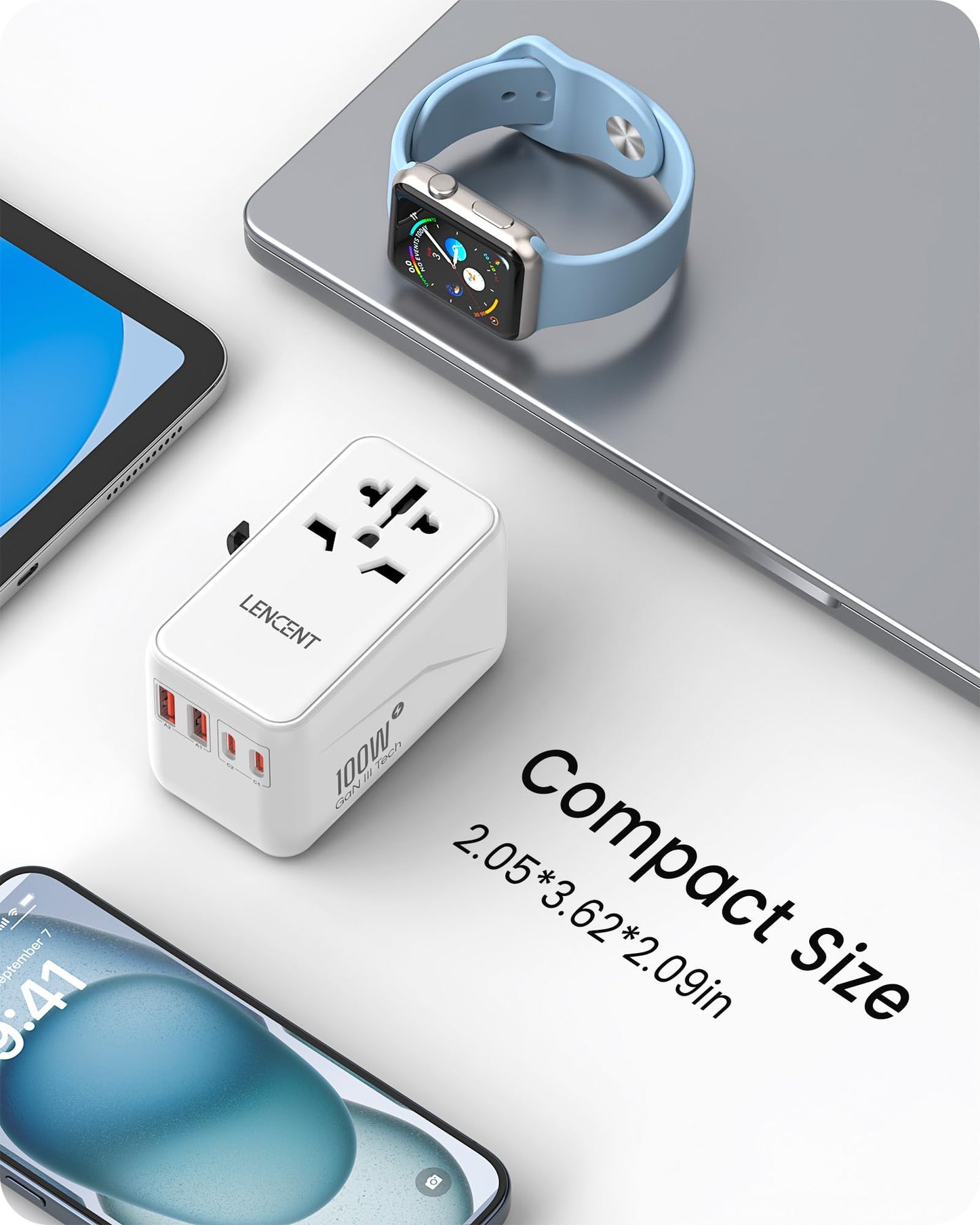 Lencent Universal Travel Adapter, 100W Gan3 International Adaptor With 2 Qc3.0 Usb-A+2 Pd3.0 Type-C Pps Fast Charging, Worldwide