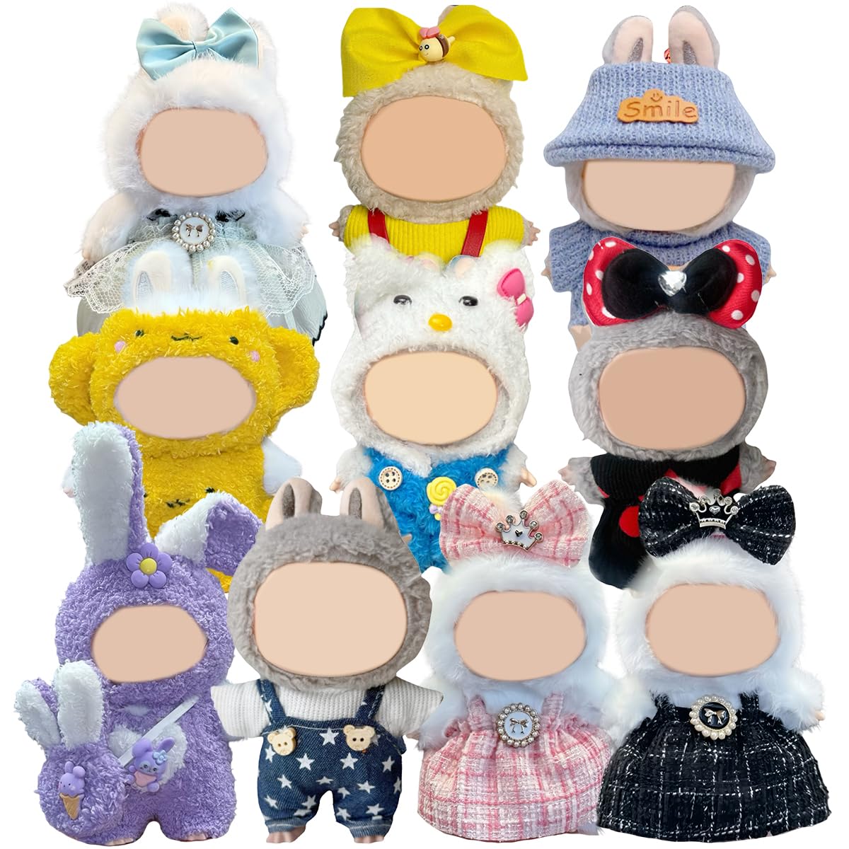10 Pack Compatible for Labubu Clothes,17cm Doll Clothes Cute Outfits Stylish Accessories Designer Hat Dress Shirt Set Compatible for Labubu Birthday Party Decoration Gift (Adorable, 17cm)