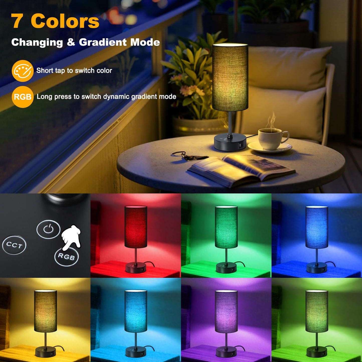 Unicozin Small Table Lamp, 3 CCT Color Changing, Stepless Dimmable, 14.5in, Black Shade