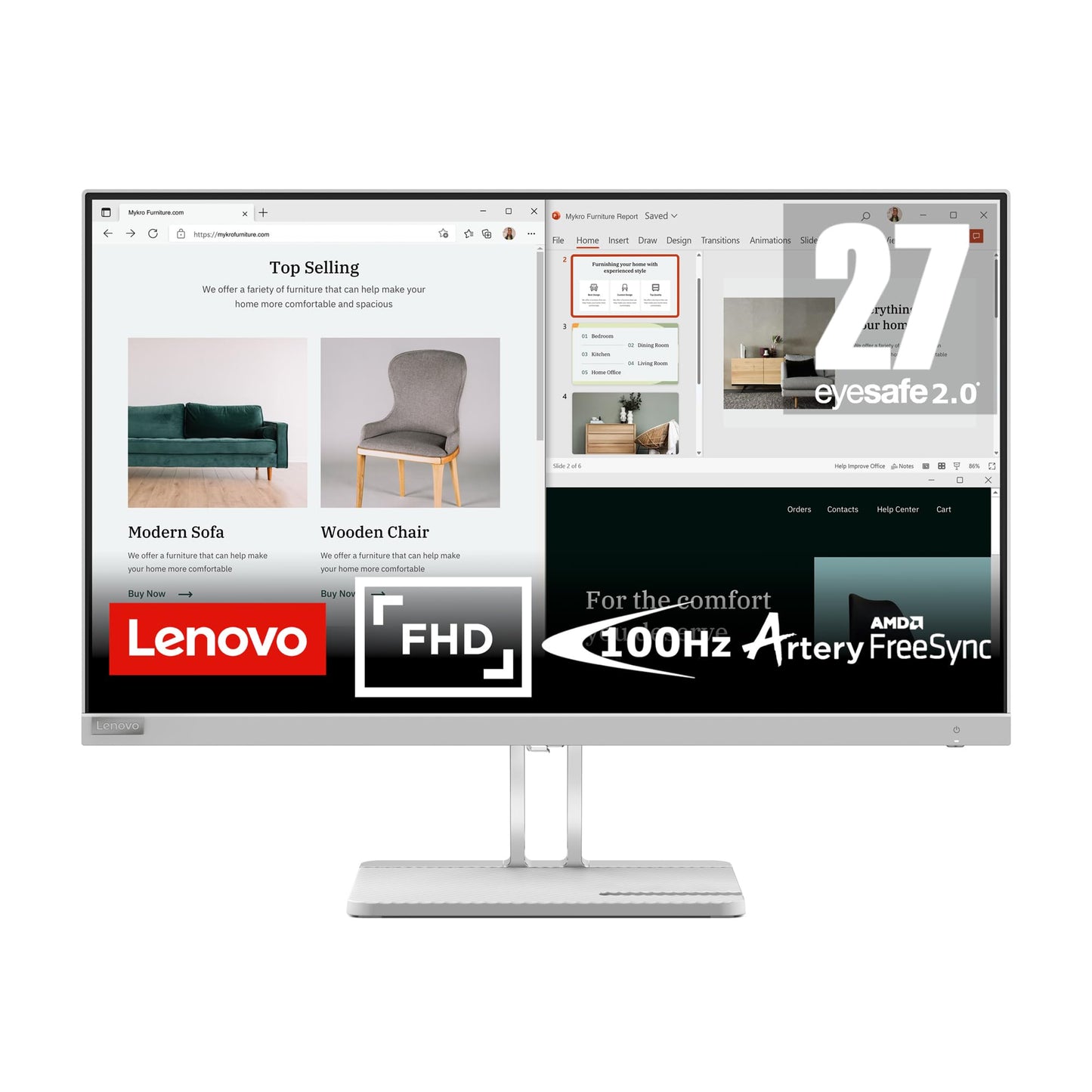 Lenovo L27E-40 Monitor, 27    Display, Full Hd Resolution, 300 Nits Brightness, 100Hz Refresh Rate, Amd Freesync, Hdmi 1.4 And V