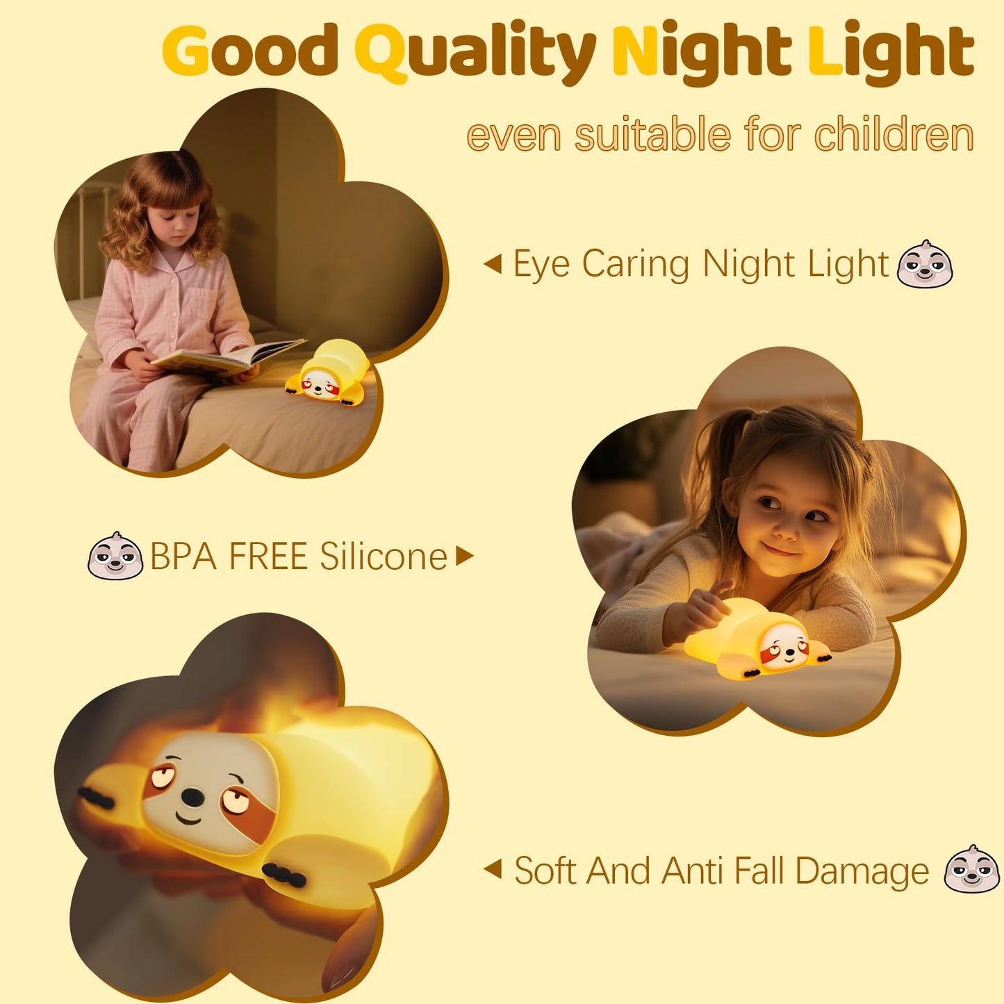 Yr Yrhh-Pet Cute Sloth Gifts Night Light  Funny Sloth Lamp  Rechargeable Squishy Dimmable Weird Nightlight  Led Novelty Animal Cute Stuff  Room Dorm D?Cor  Silicone Touch Light Up Sloth For Baby Kids