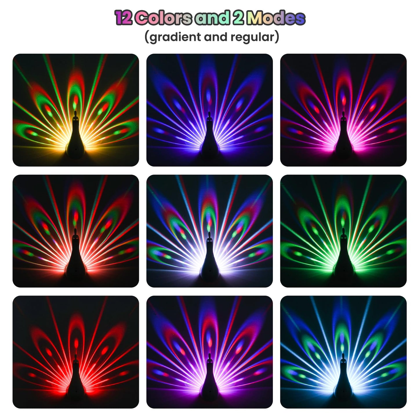 BomKra Peacock Wall Lamp, Dimmable Touch Light with Remote, 7 Colors, Plastic, White, Model ChainrinCC