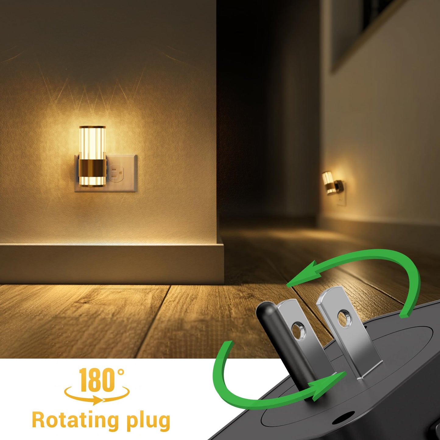 L LOHAS LED Night Light, Dimmable 0-100LM, Auto Light Sensor, 1 Pack, Gold Ring-3000K Stripe, Model A-GY22502US