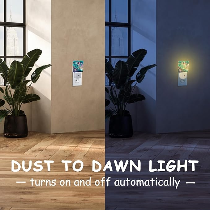 Galaxy Colorful Mandala Night Light Plug Wall,LED Night Lights with Dusk to Dawn Light Sensor for Women Girls Boys Room Decor,Hallway,Kitchen,Bathroom,Nursery,Stairs