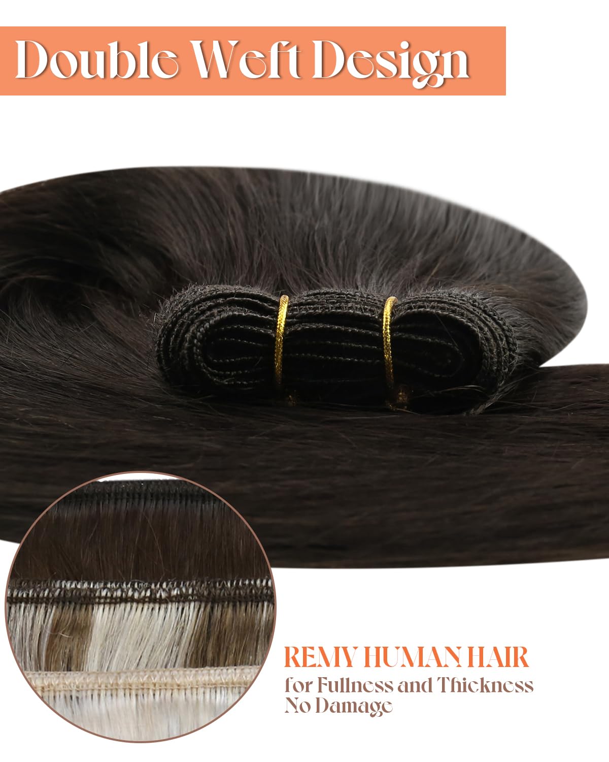 Sunny Hair 135g Weft Hair Extensions Human Hair Brown Sew in Hair Extensions Real Human Hair Dark Brown Sew in Human Hair Extens