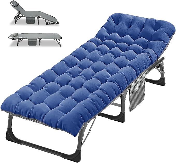 ABORON Folding Camping Cot W/Mat for Adults, Adjustable Heavy Duty Outdoor Bed,1200 D Layer Oxford Travel Camp Cots