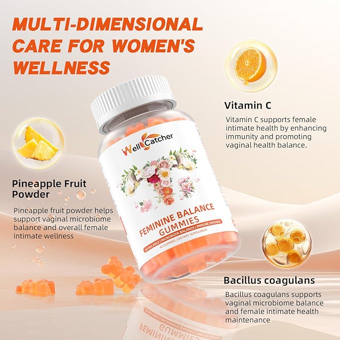 Premium Feminine Balance Gummies for Women - Hawaiian Pineapple Probiotic Gummies for pH Balance Vaginal Health & Immune Support Vegan, Gluten-Free Sugar-Free Pineapple Flavor 60 Count