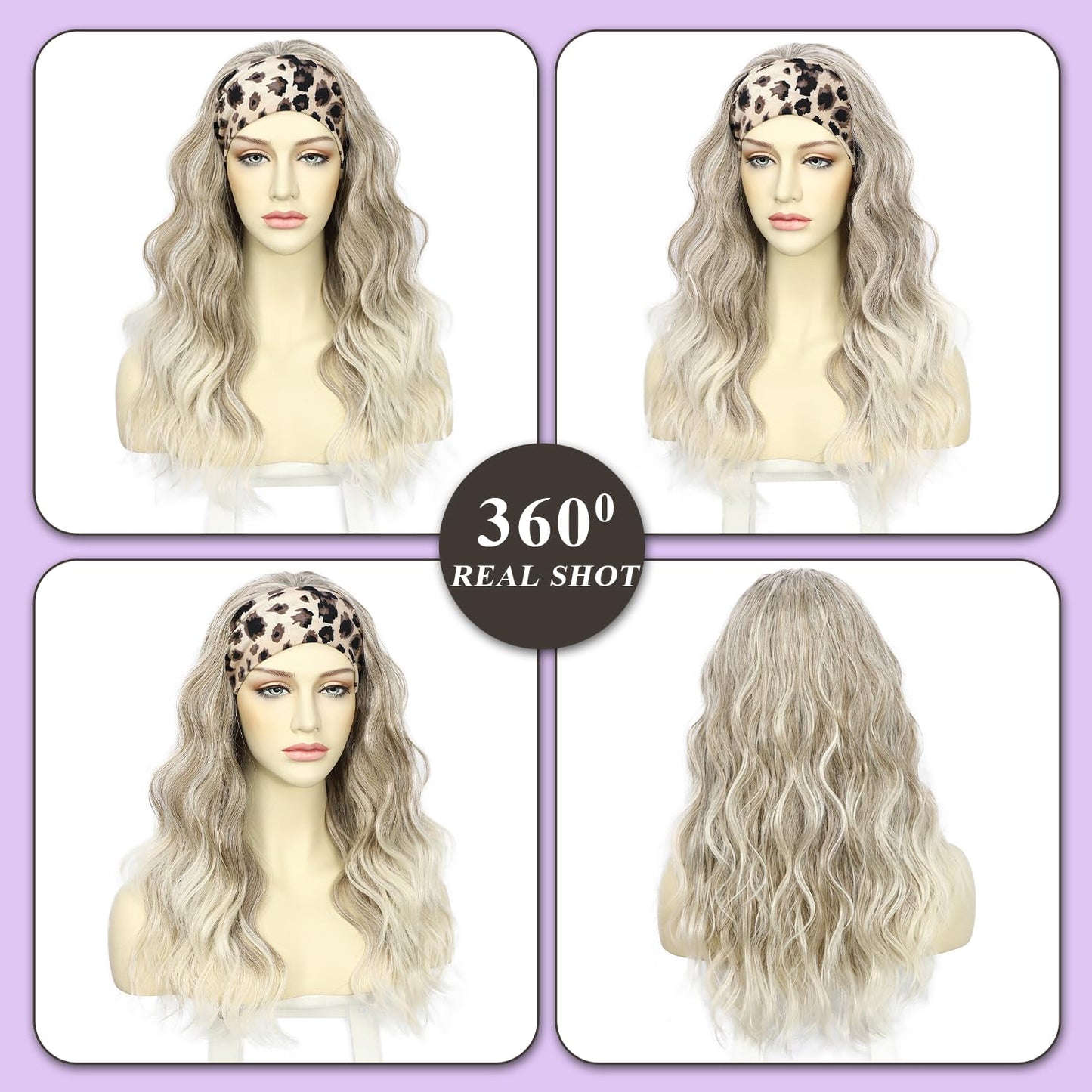 SAPPHIREWIGS Headband Wig for Women Body Wave Synthetic Headband Wig Highlight Brown with Tips Glueless Heat Resistant Fiber Nat