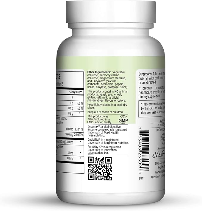 Maxi Health Allergy Support Vitamin C with MSM Sinus & Nasal Health, 90 Count