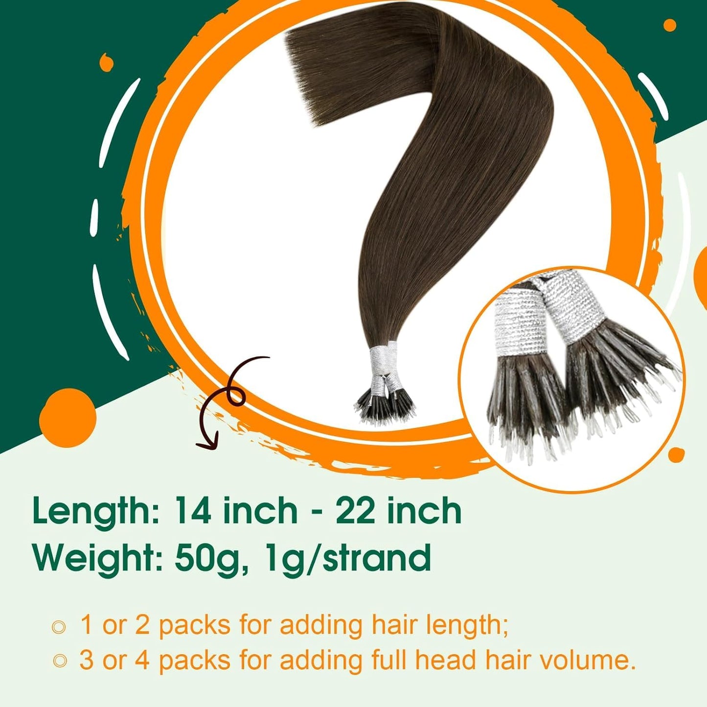 Easyouth Nano Extensions Human Hair Invisible Nanos Tip Hair Extensions Real Human Hair Dark Brown Nano Beads for Hair Extension
