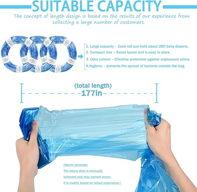 6er-Pack Refill Bags, Cat Litter Refill Bags, Diaper Refills,With Excellent Sealing and Toughness, The Refill Bag is Compatible With all Diaper Pails and Cat Litter Disposal Pails