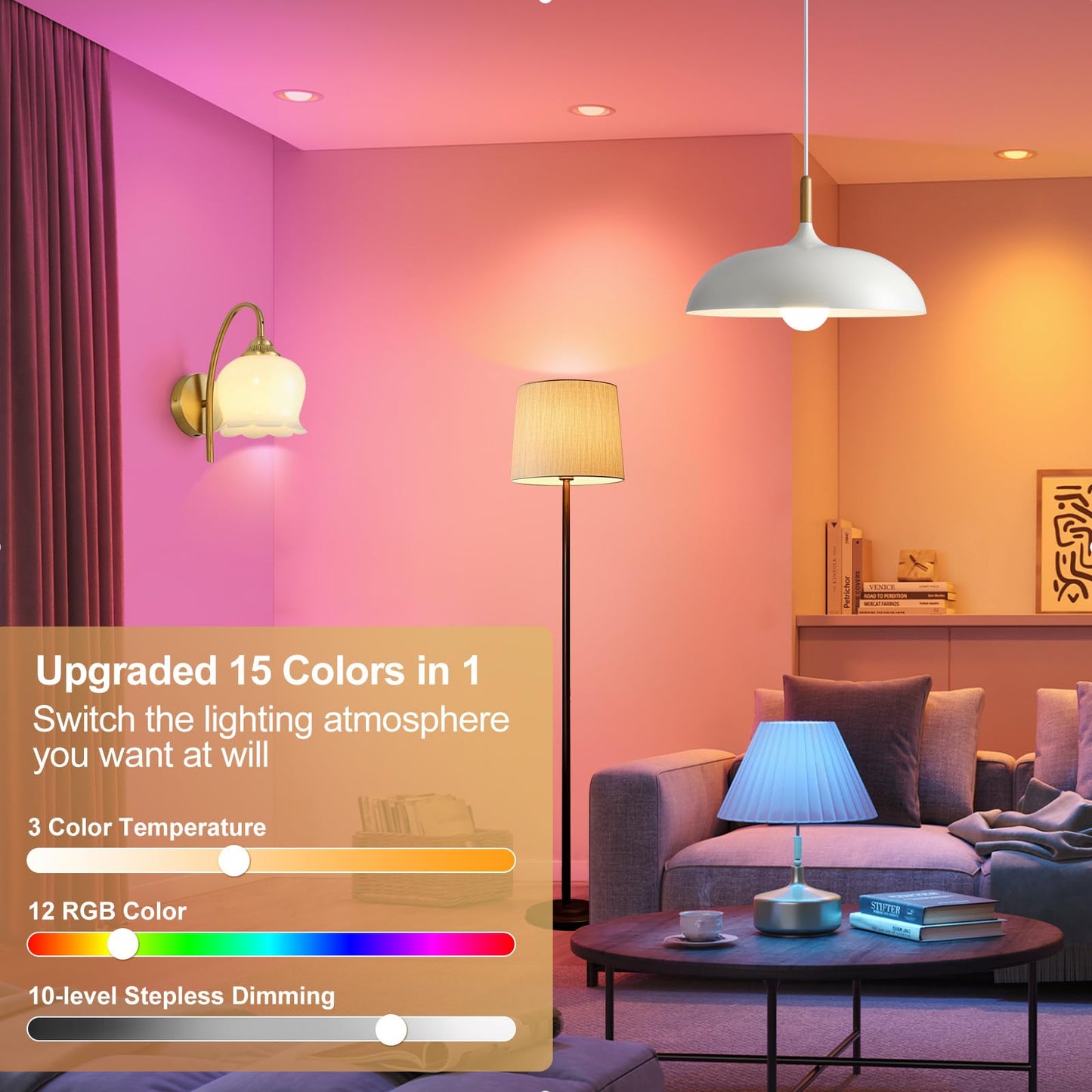 HMLUESR Rechargeable LED Light Bulbs, 300LM, 15 RGB Colors, Dimmable, E26 Base, 3600mAh, 2 Pack, ABS Material