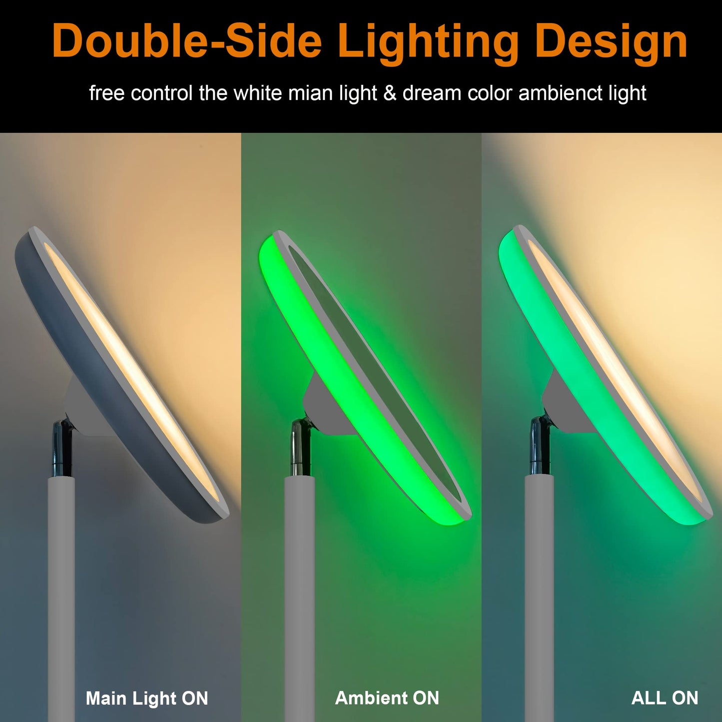 WOWLUMEN Modern Floor Lamp, 42W 3700LM LED Torchiere, 5 Color Temperatures, Touch Control, White