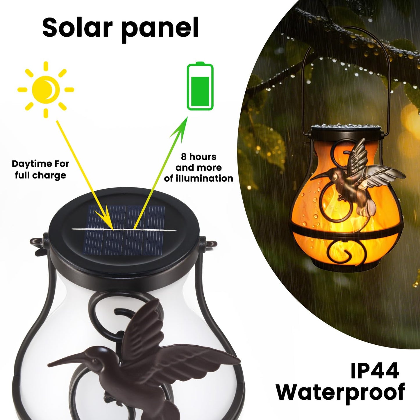 2 Pack Solar Lanterns For Outside Hanging Solar Garden Lights Outdoor Waterproof With Flickering Flame Led Lantern For Patio Yard Camping Halloween Decorations Gardening Gifts For Mom