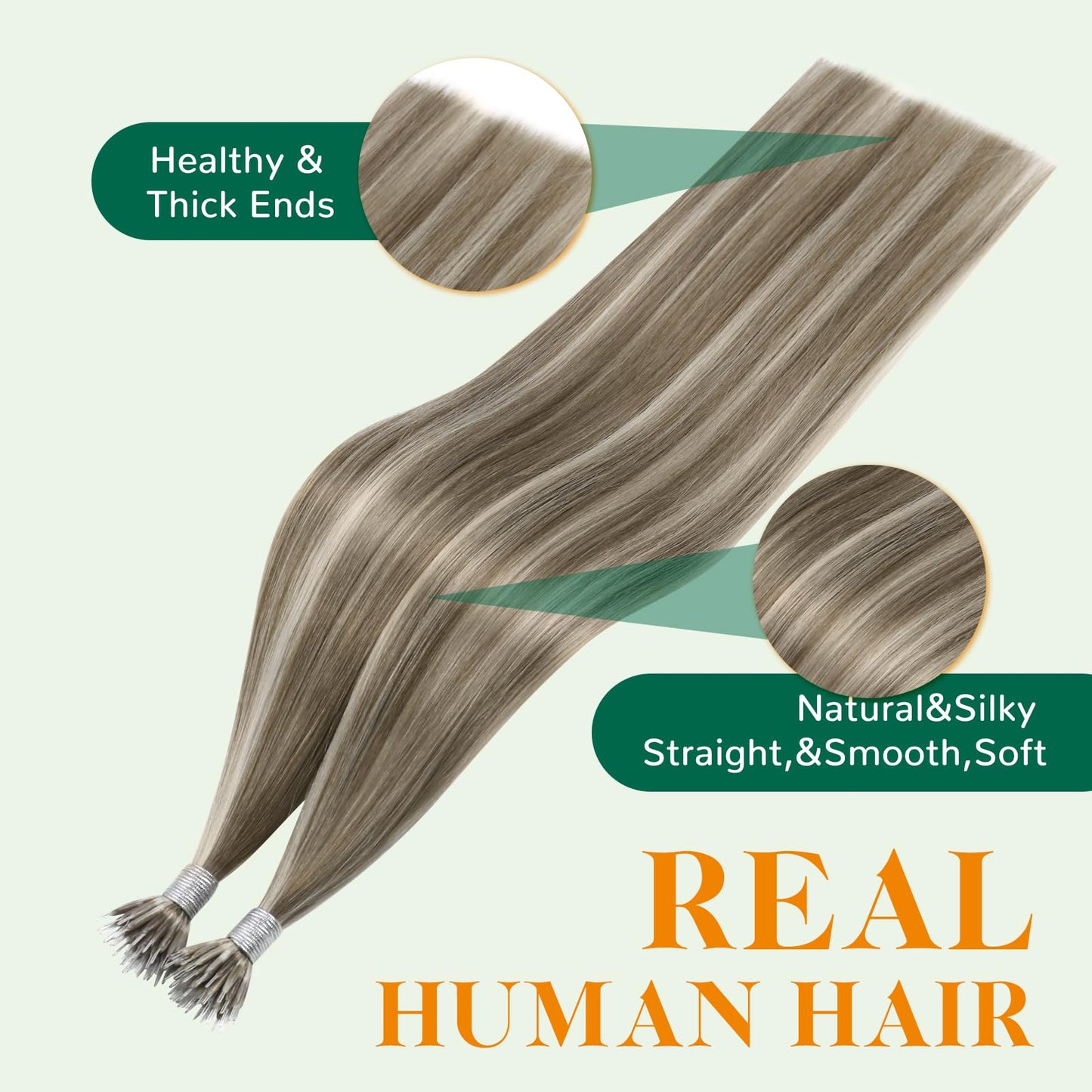 Easyouth Nano Hair Extensions Human Hair Highlight Nano Ring Hair Extensions Highlight Light Brown and Blonde Nano Extension Hum