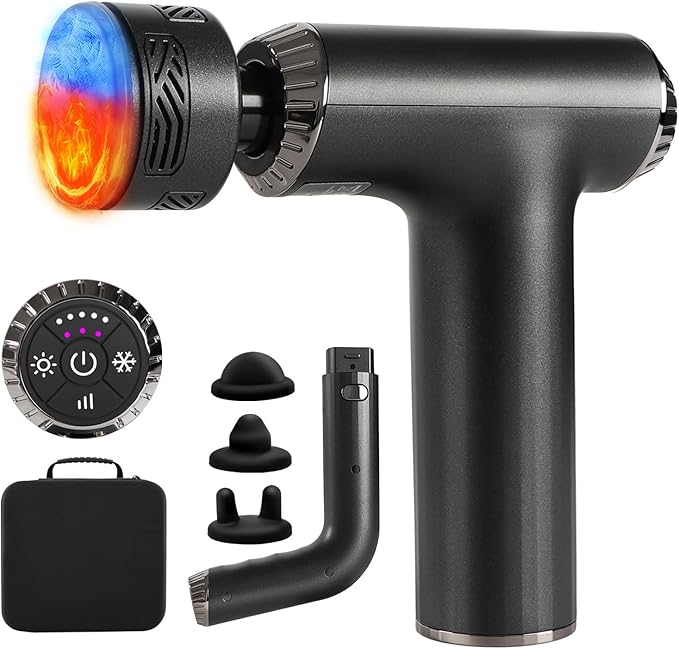 Emicool Massage Gun with Heat and Cold, 2 in 1 Portable Mini Muscle Massager with Extended Handle, Handheld Electric Percu...