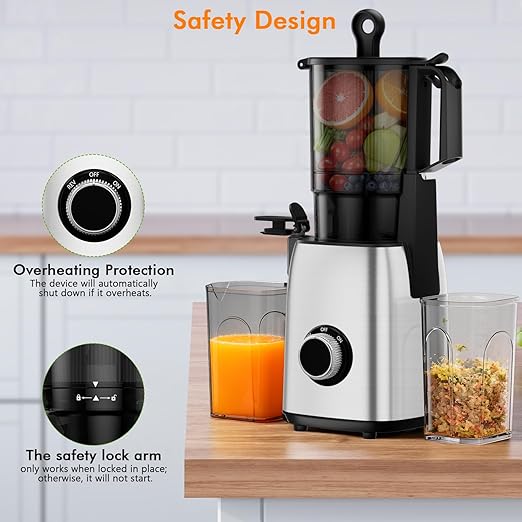 Cold Press Juicer,With 5.4" Extra Large Feed Chute Fit Whole Fruits & Vegetables,High Juice Yield,Easily Detachable Parts Design,Easy Assemble & Cleaning