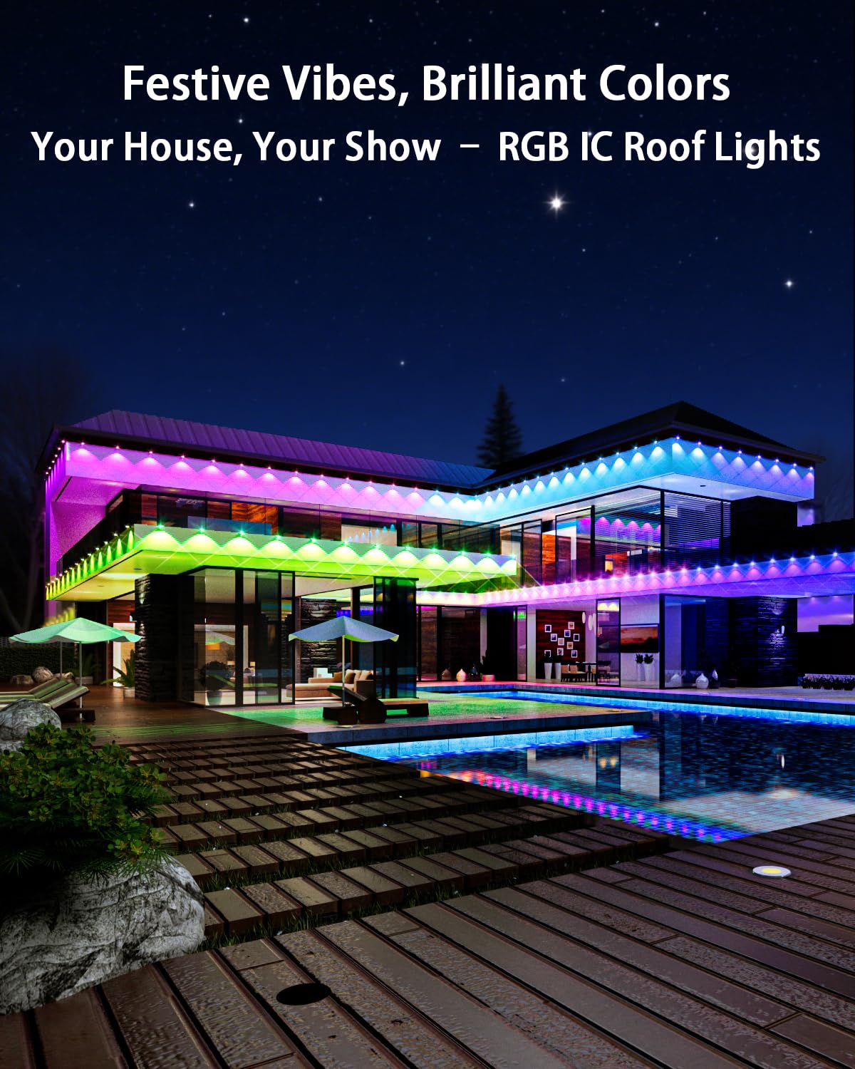 Mimirgb Permanent Outdoor Lights 50Ft Rgb Ic Outdoor Lights With 30 Led Lights For House Roof Christmas Holiday Party Daily Lighting Ip67 Waterproof Eaves Light With Multi Scene Modes For Halloween