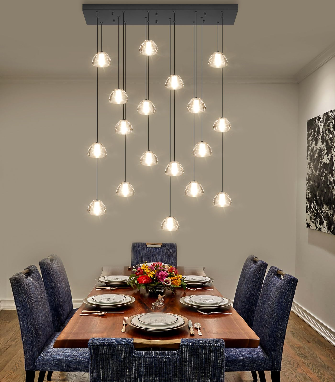 Dolria Crystal Rectangular Chandeliers For Living Room Dining Room Light Led Pendant Lights Fixtures Lighting Chandelier For Foyer Entrance Black