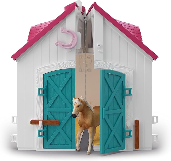 schleich Horse Club - 60PC Little Horseshoe Open Stable Playset - With 2 Horse Figurines, Action Figure, Stable and Accessories - Toy Horses for Girls and Boys - Kids Ages 5+ | 42703