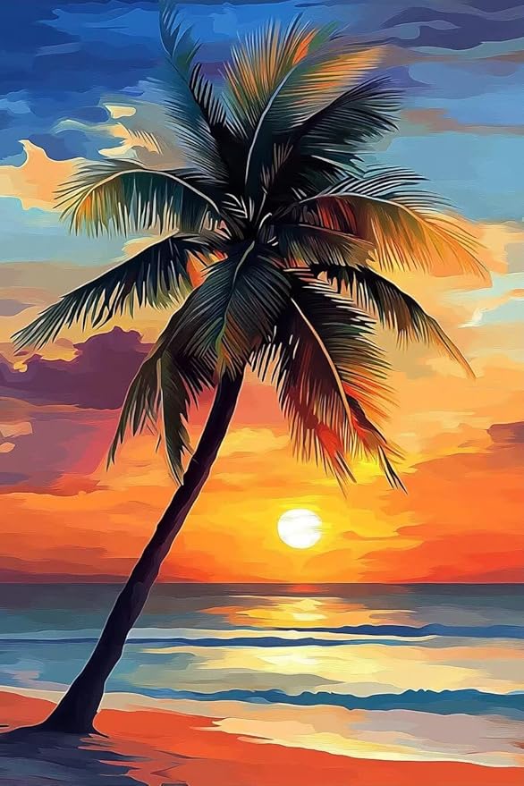 Sunset Coconut Tree 1000-Piece Rounded Wooden Puzzle for Adults & Seniors - Fun Murals, Unique & Thoughtful Gift for Puzzle Enthusiasts, Stress Relief & Relaxation