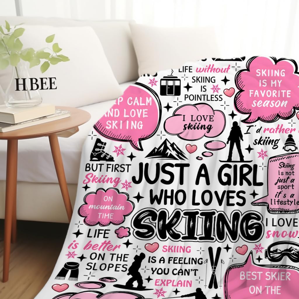 Skiing Blanket Soft Flannel Ski Themed Throw Blankets Sports Throw Blanket Bedding Decor Gifts for Women Men Boys Girls Adults 60"X50"