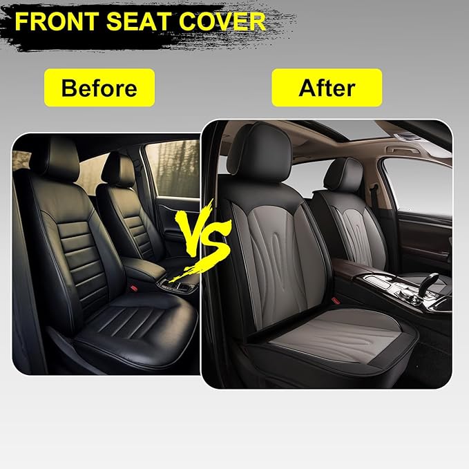 Front Car Seat Covers 2-Piece Set Fit for GMC Canyon 2015-2025,Non-Slip Laux Leather Waterproof Seat Covers(Black&Grey,2PCS Front)