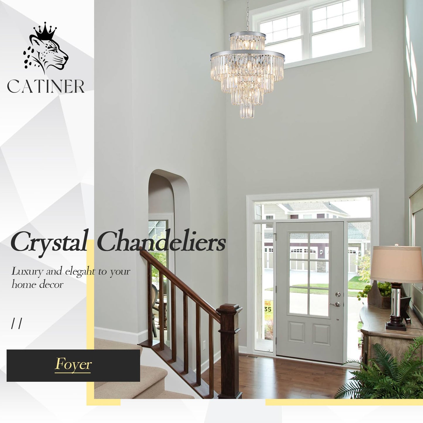 Modern Crystal Chrome Chandelier 15 Lights 24 Round Light Fixture stylish 5-Tier K9 Crystals Chandelier Contemporary Pendant Lighting For Dinning Room Living Room Foyer Kitchen