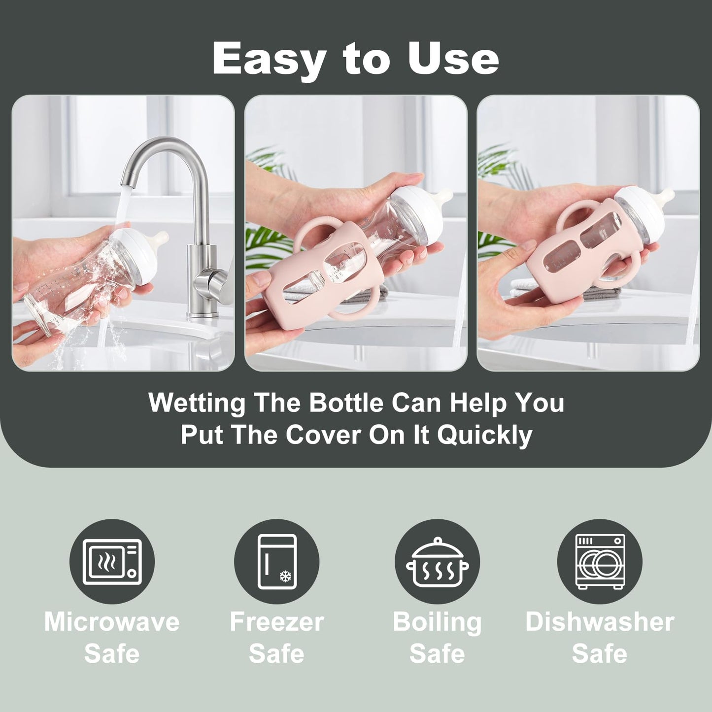 3PCS Philips Avent Glass Bottle Silicone Sleeves with Handles, Compatible with Philips Avent Glass Bottles 4 oz, Suitable for Avent Baby Bottles 4 oz, and Easy to Clean