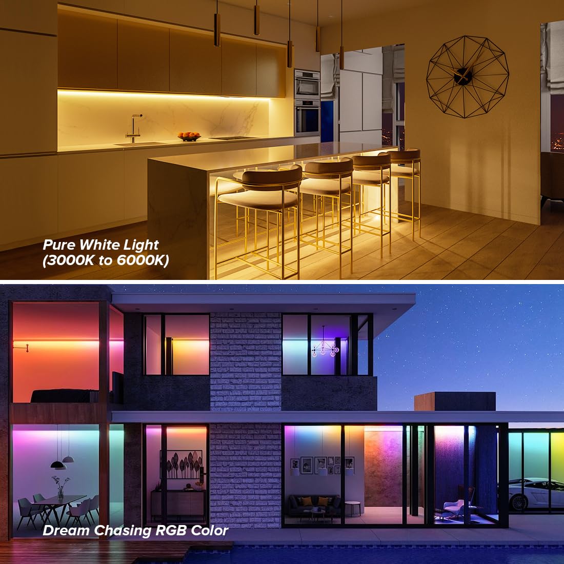 Btf-Lighting Ws2805 Ic Rgbcct Addressable Dual Data Led Strip 5050Smd 16.4Ft 60Led/M 10Pixel/M 5 Colors In 1 Chasing Color Rgb+Cct 3000K-6500K Lights Strip Ip65 Dc24V(No Adapter Or Controller)