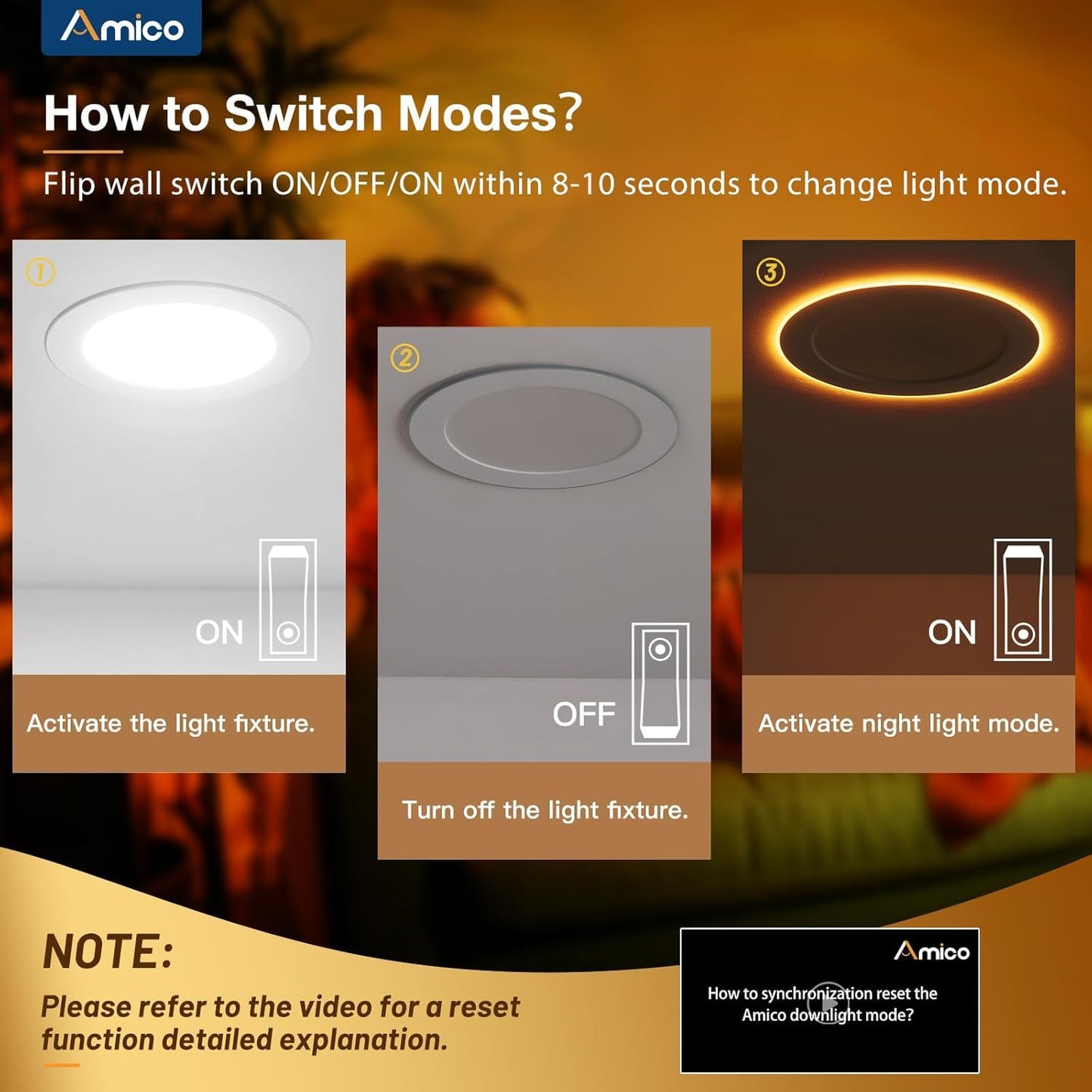 Amico 1 Pack 6 Inch 5CCT Ultra-Thin LED Recessed Ceiling Light with Night Light, 2700K/3000K/3500K/4000K/5000K Selectable, 12W Eqv 110W, Dimmable Canless Wafer Downlight, for 6/12 Pack