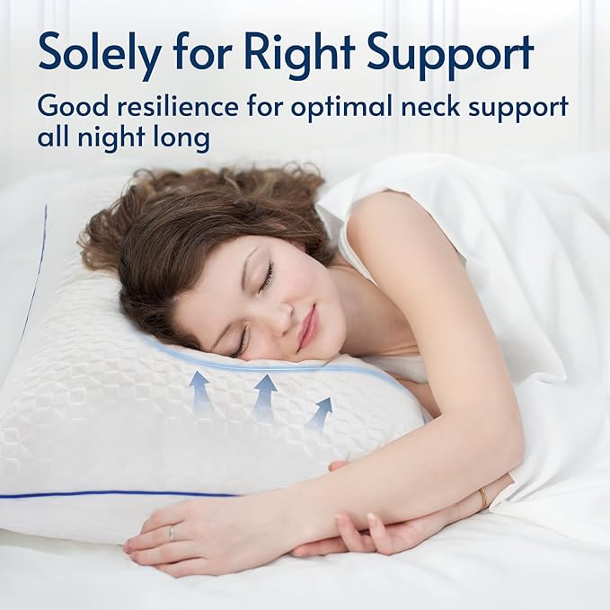 viewstar Queen Pillow Shredded Memory Foam Pillow, Adjustable Single Firm Pillow for Side Back Stomach Sleepers, Gel Bed Pillow for Sleeping with Washable Removable Cover 19"x 28"