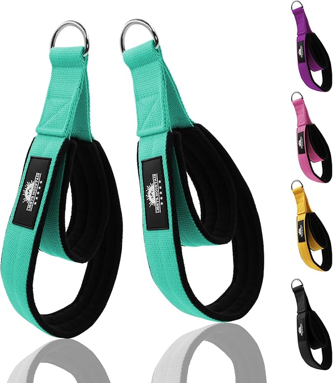 Lights Mountain Durable Pilates Double Loop D-Ring Straps - Padded Handles for Reformer, Yoga & Home Gym Workouts
