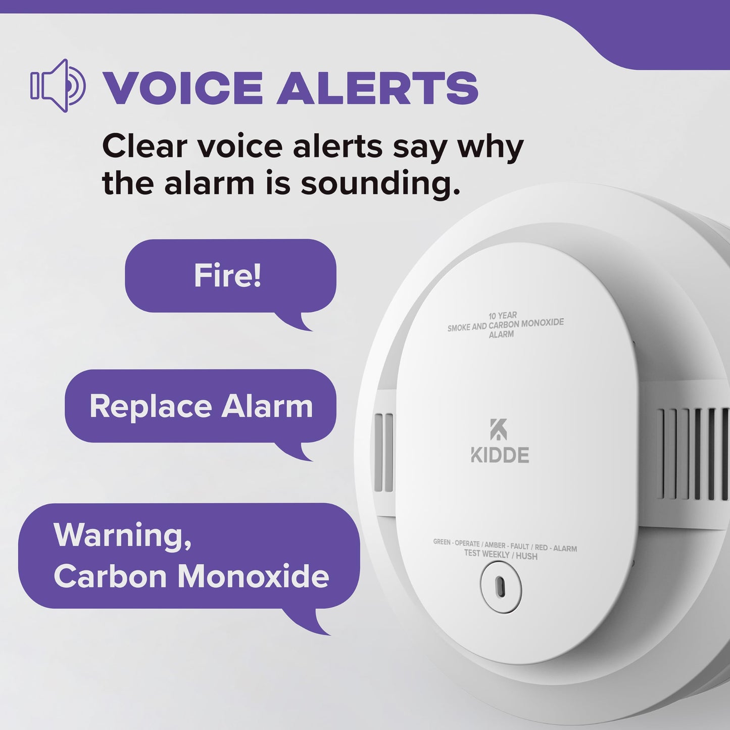 Kidde Smoke & Carbon Monoxide Detector, 10-Year Battery Powered, Voice Alerts, LED Warning Light Indicators, 2 Pack