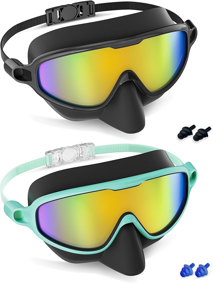 Aegend Kids Swim Goggles with Nose Cover Age 3–14, Anti-Fog UV Protection, No Leaking, 2 Pack for Indoor & Outdoor Swimming