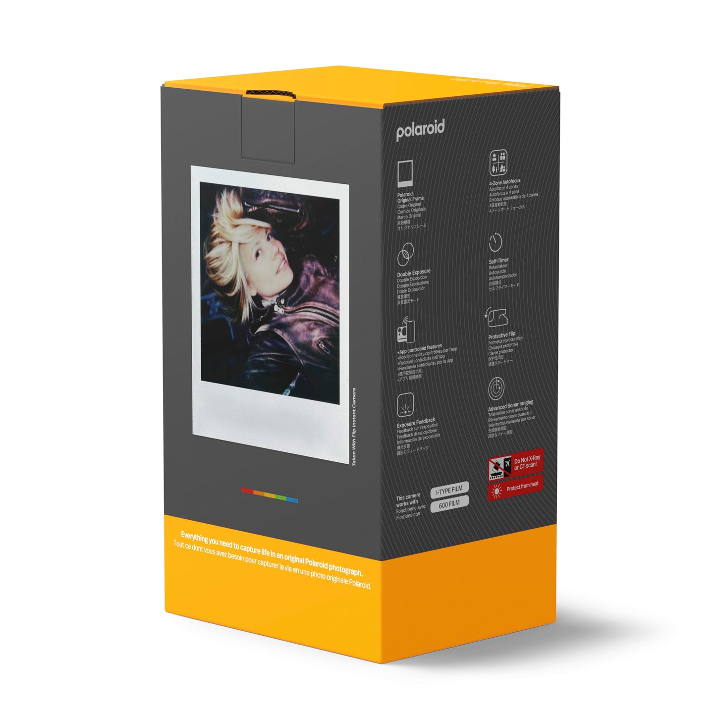 Polaroid Flip Instant Camera + Color Film Bundle (16 Photos Included) - Black (6565) - Hyperfocal 4-Lens System, Sonar Autofocus