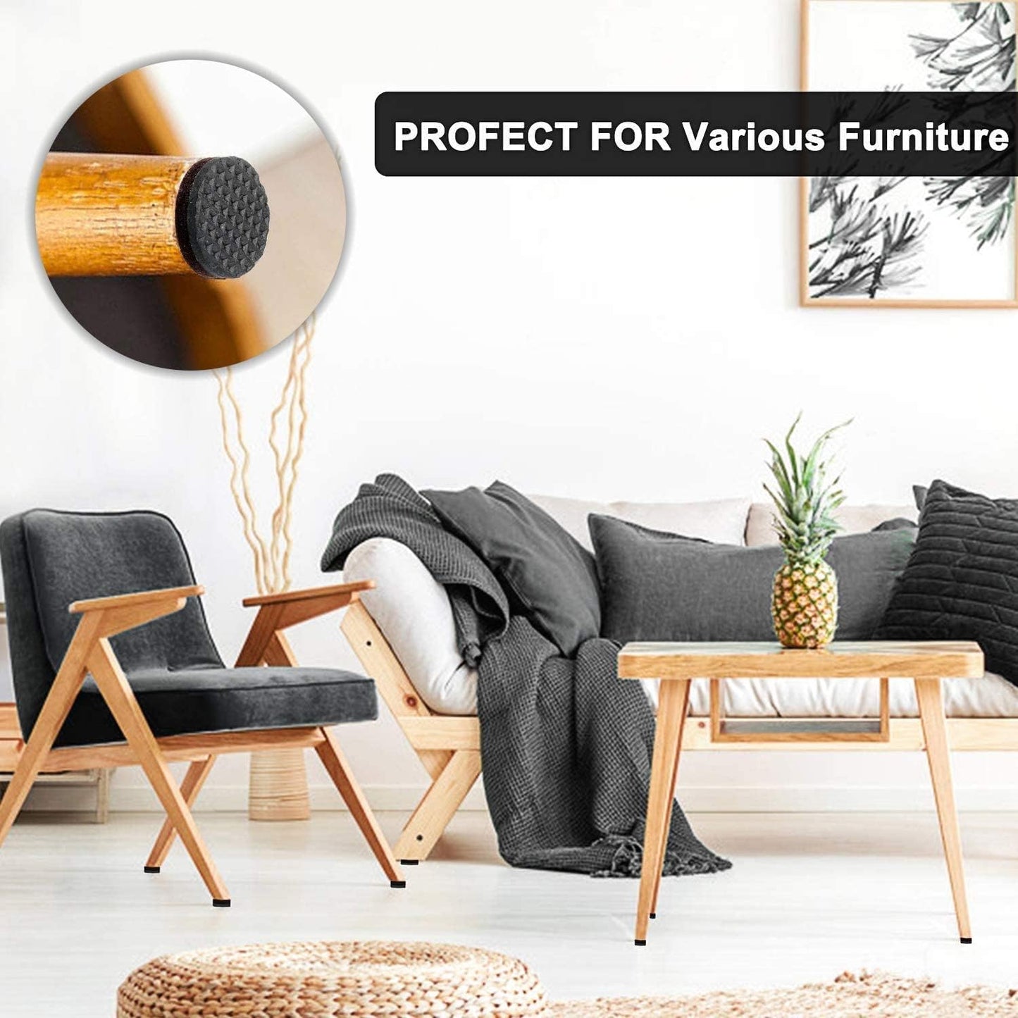 Yelanon Non Slip Furniture Pads -12pcs 3’’ Furniture Grippers Non Skid for Furniture Legs,Self Adhesive Rubber Feet Furniture Feet, Anti Slide Hardwood Floors Protectors for Keep Couch Stoppers