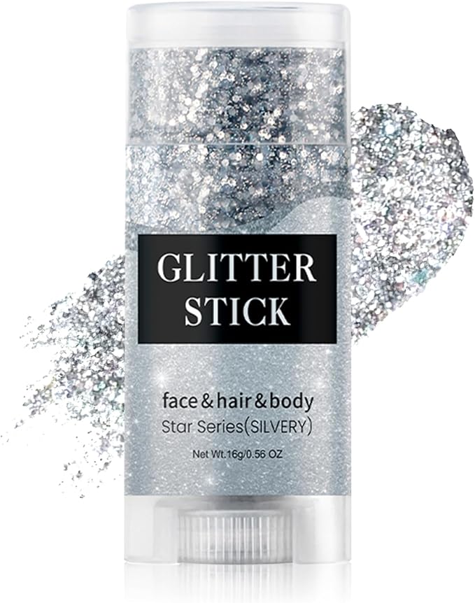 Silver Body & Face Glitter Stick,【Waterproof】【Long-Lasting】【Sparkling】 for Singer Concert Outfits, Festival Rave Mermaid A...