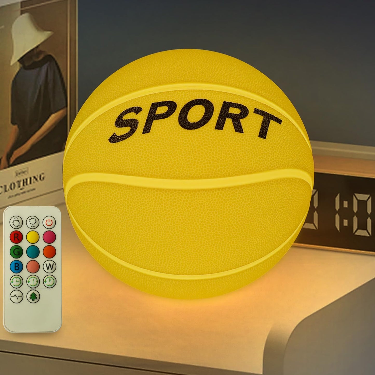 FlyonSea Glow in The Dark Basketball Ball Silicone Night Light for Kids, Rechargeable Light Up Basketball Ball lamp 9 Colors Dim