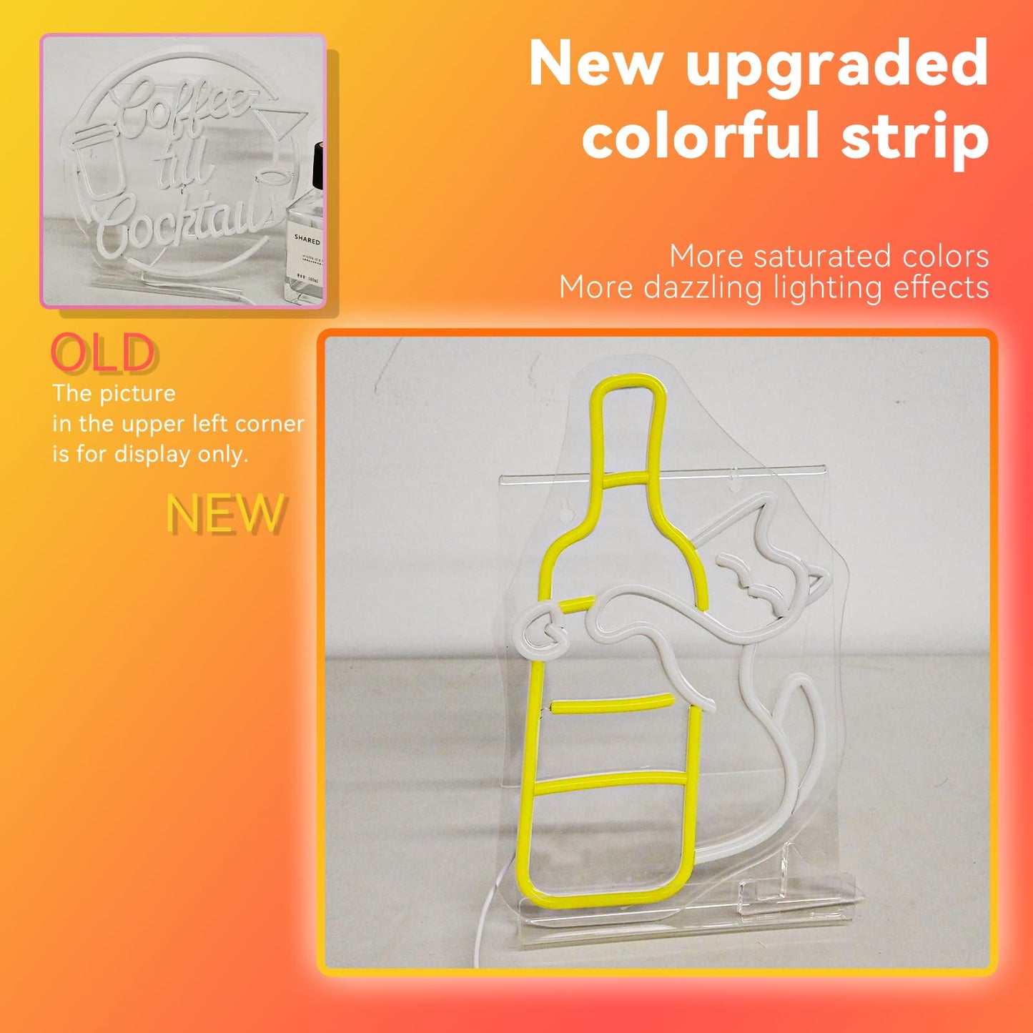 Wanxing LED Neon Light - Cute Cat Sign, USB Powered, Acrylic, Yellow-Drunk Cat for Home Bar, Party, Unique Gift